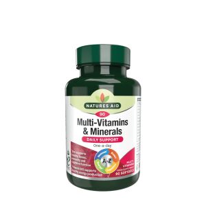 Natures Aid -monivitamiini- ja kivennäisainevalmiste (rautaa sisältävä) (90 pehmeää kapselia) – Nuvalia