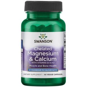 SWANSON Albion: magnesiumin ja kalsiumin kelaatti, D-3- ja K-2-lisäaineilla – Nuvalia