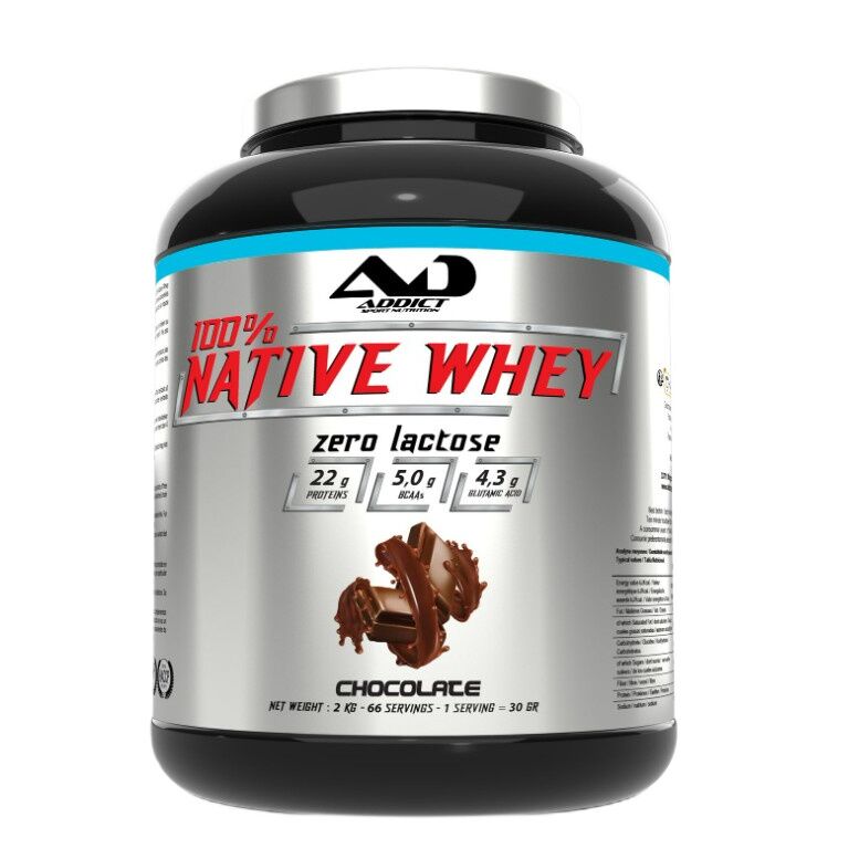 Addict Sport Nutrition - 100% Native Whey uden laktose, Chokolade + 2000g