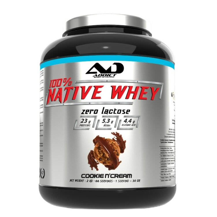 Addict Sport Nutrition - 100% native whey laktosefri, Cookie N'Cream + 2000g