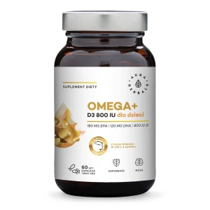 AURA HERBALS Omega+ D3-vitamiini 800 IU lapsille (60 kierrekorkkista kapselia) - Viking Supplements
