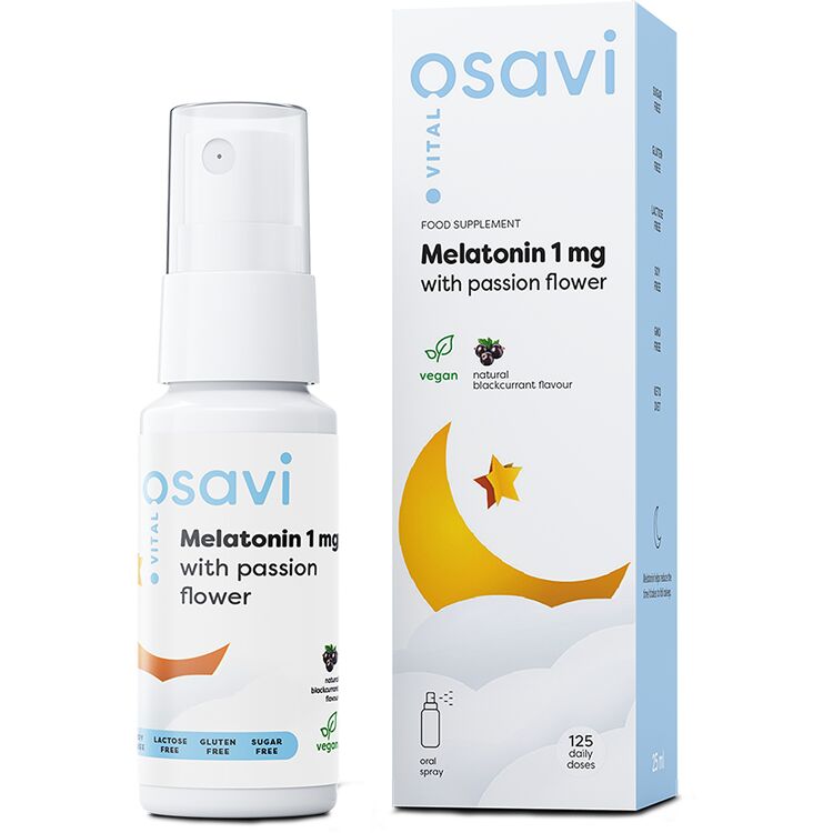 Melatonin med passionsblomst oral spray, 1 mg solbærsmag - 25 ml
