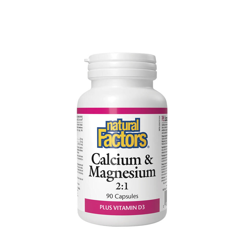 Natural Factors Kalsium & Magnesium 2:1 Plus D3-vitamiini (90 kapselia) – Viking Supplements