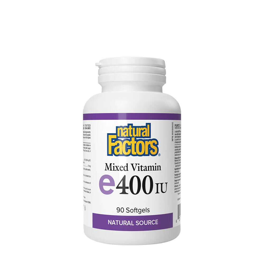 Natural Factors: Sekoitettu E-vitamiini, luonnollisesta lähteestä, 400 IU (90 pehmeää kapselia) – Viking Supplements