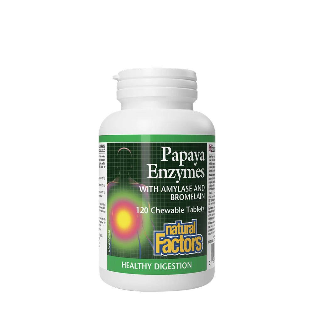 Natural Factors Papaya-entsyymit, sisältävät amylaasia ja bromelaiinia (120 purutablettia) – Viking Supplements