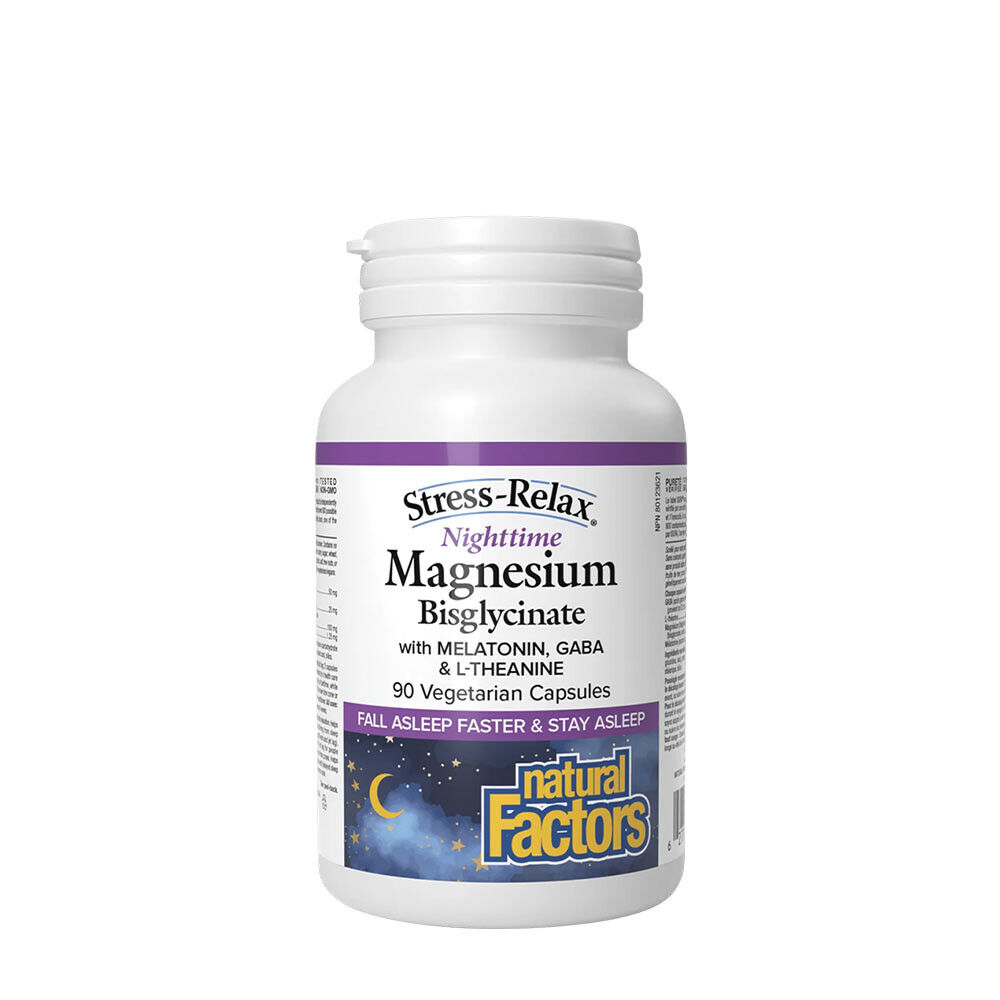 Natural Factors – Stress-Relax Nighttime Magnesium Bisglycinate 90 kapsler