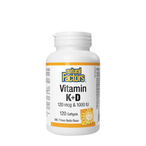 Natural Factors K- ja D-vitamiini 120 mcg ja 1000 IU (120 pehmeää kapselia) – Viking Supplements