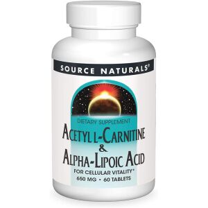 Source Naturals Asetyyli-L-karnitiini ja alfa-lipoiinihappo 650 mg, 60 kasvisperäistä tablettia – Viking Supplements