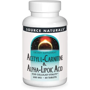 Source Naturals Asetyyli-L-karnitiini ja alfa-lipoiinihappo 650 mg, 60 kasvisperäistä tablettia – Viking Supplements