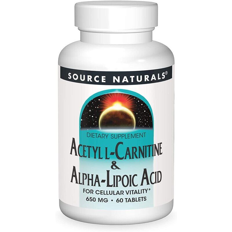 Source Naturals Asetyyli-L-karnitiini ja alfa-lipoiinihappo 650 mg, 60 kasvisperäistä tablettia – Viking Supplements