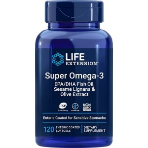 Super Omega-3 EPA/DHA, sisältää seesamilignaneja ja oliiviuutetta – 120 mahanesteenkestävää pehmeää kapselia – Viking Supplements