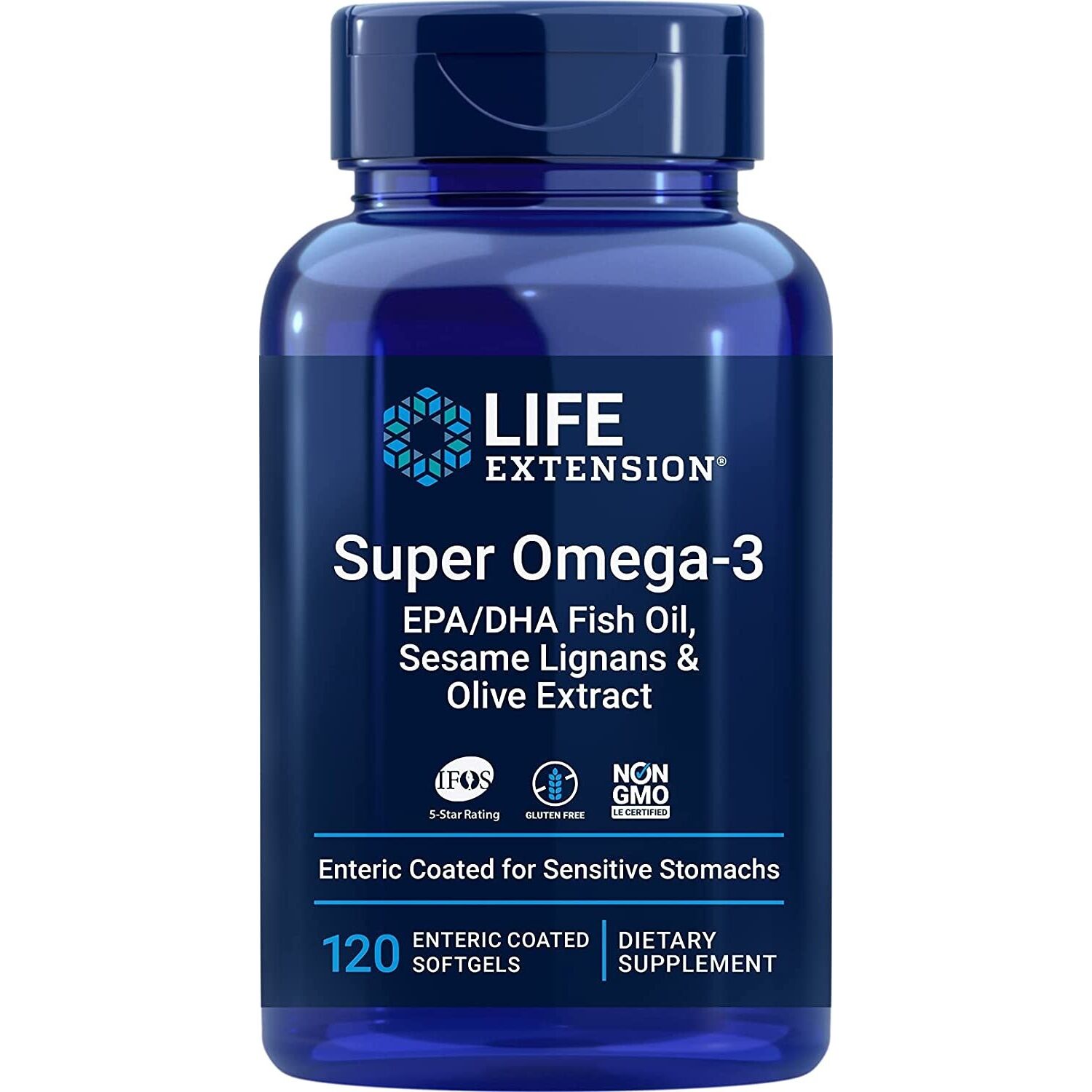 Super Omega-3 EPA/DHA, sisältää seesamilignaneja ja oliiviuutetta – 120 mahanesteenkestävää pehmeää kapselia – Viking Supplements